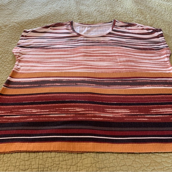 Plus Size Striped Brown, Beige and White Top - 1X - Picture 6 of 14